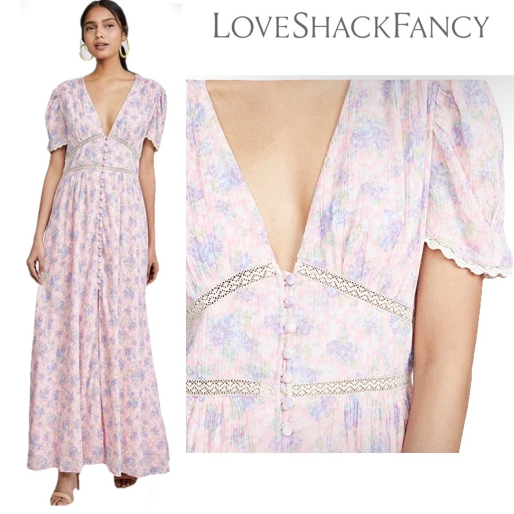 🌺LoveShackFancy Romantic Stacy Duster Dress Pink Garden Floral MSRP $475